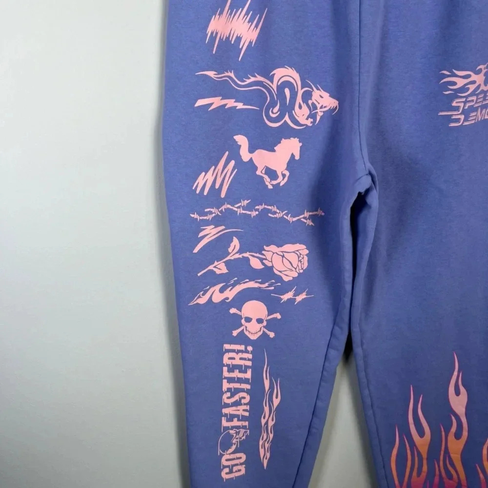 NGOrder Jogger Sweatpants Purple Pink Graphic Speed Demon Racing Street Sz Large - Picture 9 of 14